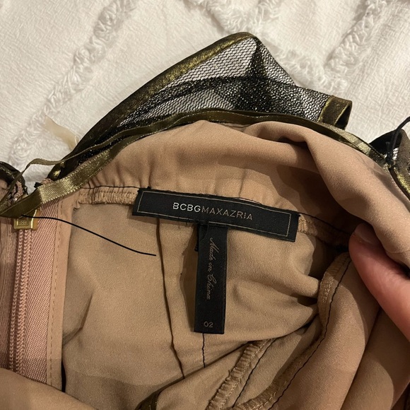 BCBG Gold/Green lace mini dress - Picture 2 of 3